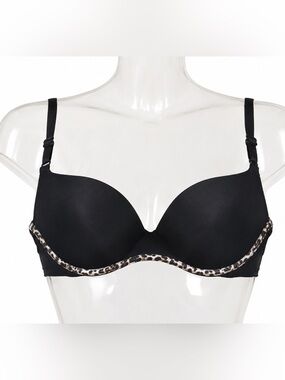 Victoria’s Secret Balconet Bra 34C Black Leopard Trim Underwire T-Shirt Bra